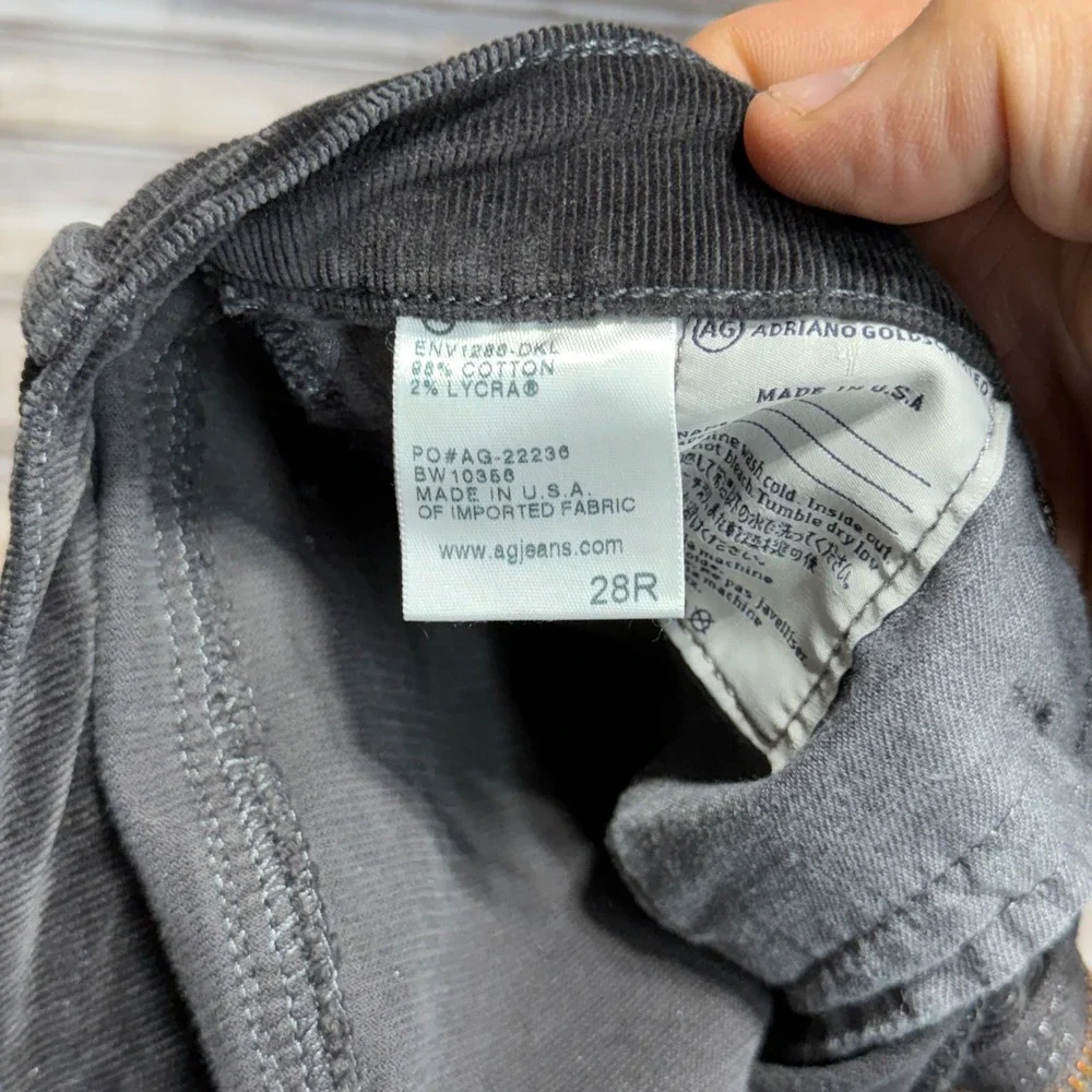 AG Adriano Goldschmied The Stevie Slim Straight Pants Womens 28R Gray Corduroy